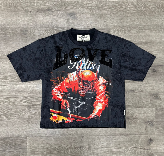 "Wanderer" F-Terry Cropped Tee - Washed Black