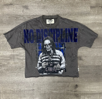 "No Discipline" F-Terry Cropped Tee - Washed Grey