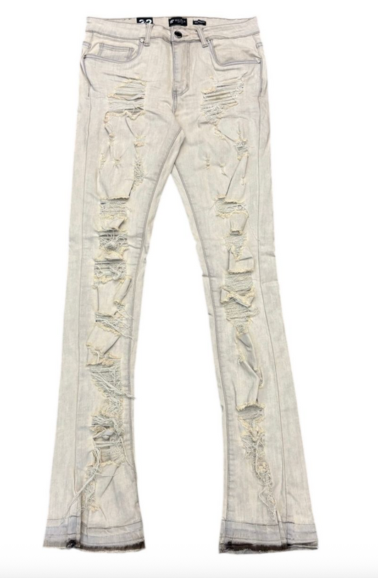 Distressed Stacked Denim - Grey Sand
