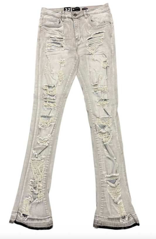 Distressed Stacked Denim - Grey Bleach