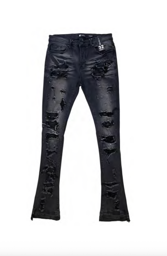 Distressed Stacked Denim - Black Wash