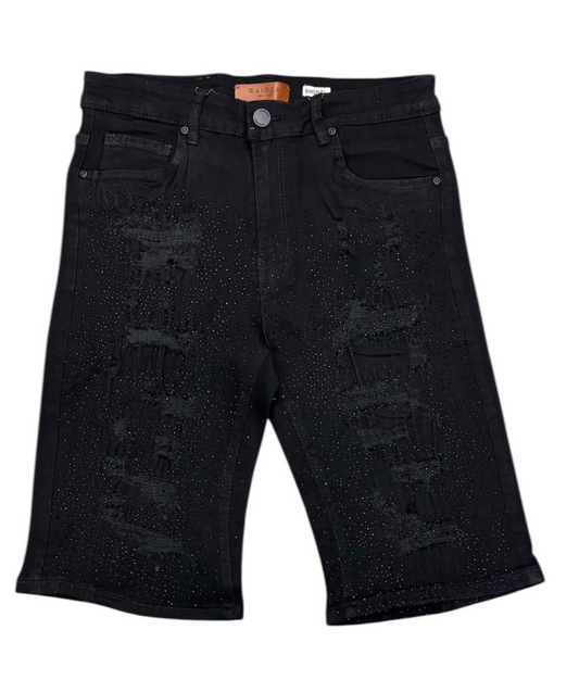 Bling Denim Shorts - Jet Black
