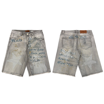 Drop Zone Denim Shorts - Grey Bleach