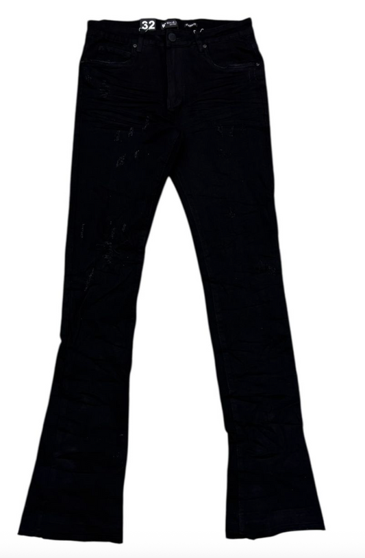 Stacked Flare Denim Jeans - Black