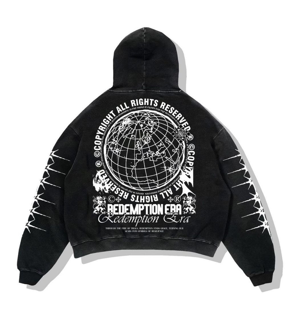Copyright Hoodie - Black Acid Wash