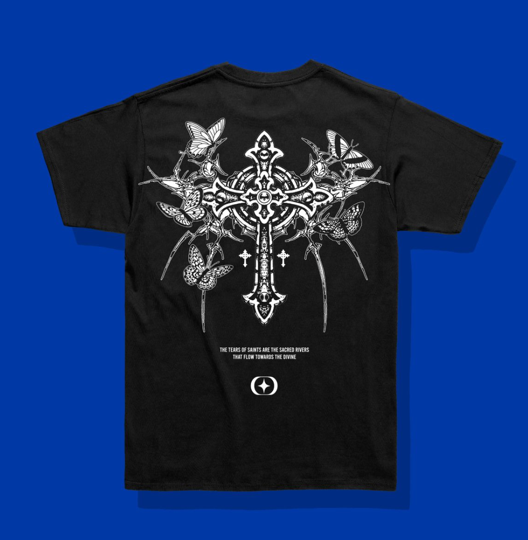 Saint Tears Cropped Tee - Black Acid Wash