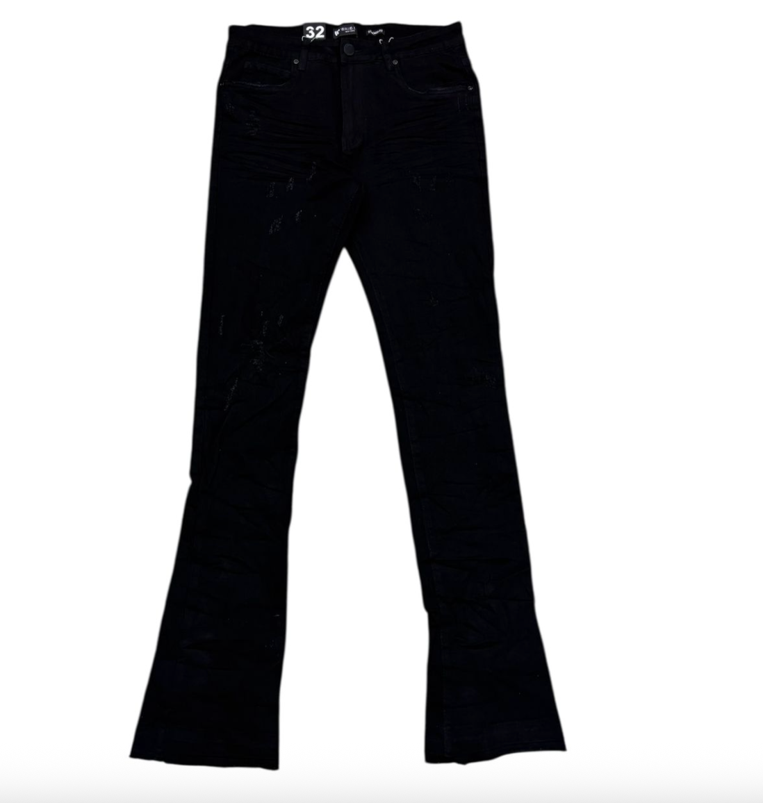 Stacked Flare Denim Jeans - Jet Black