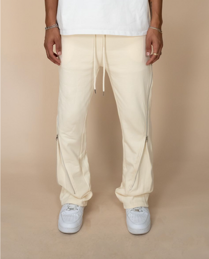 Zip Flared Sweatpants - Cream