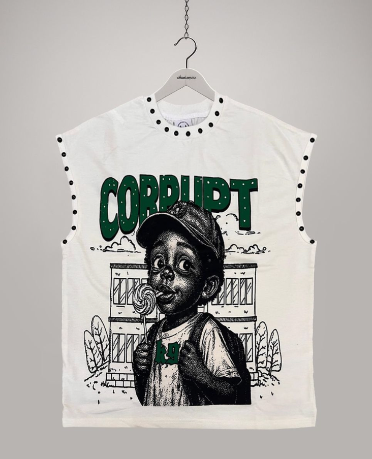 Corrupt Canine Sleeveless Tee - White/Green