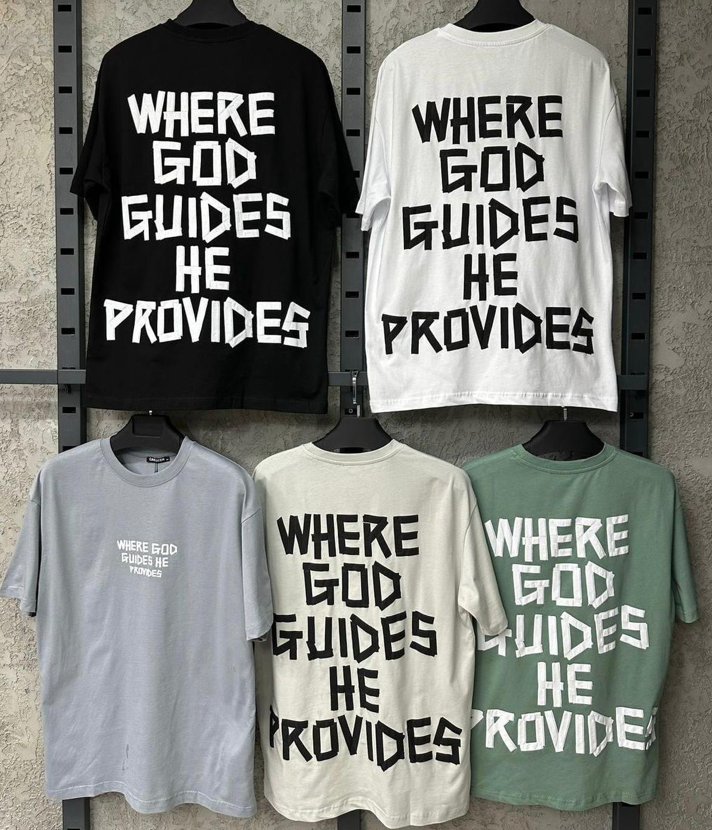 Where God Guides He Provides Oversized Tee - Black
