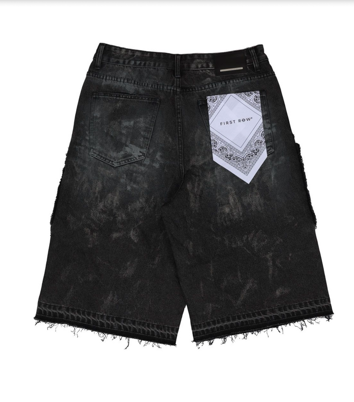 Washed Multi Cargo Denim Jorts - Grey