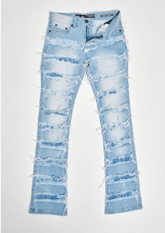 Kids Stretch Stack Patch Denim Jeans - Light Blue