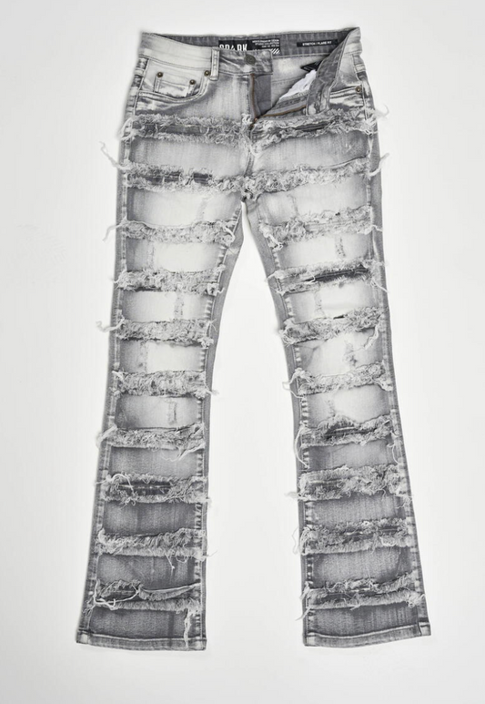 Kids Stretch Stack Patch Denim Jeans - Gray