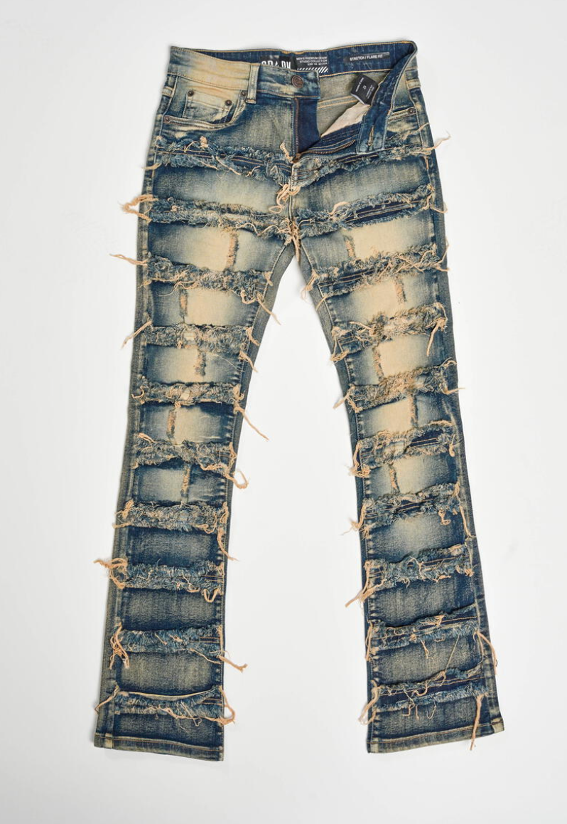 Kids Stretch Stack Patch Denim Jeans - Dark Indigo