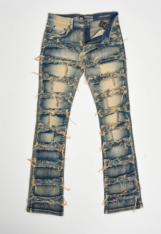Kids Stretch Stack Patch Denim Jeans - Dark Indigo
