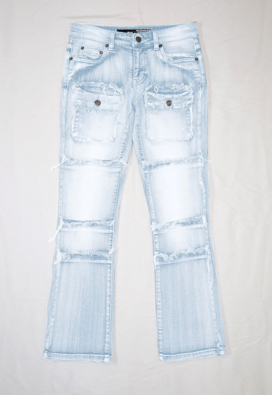 Kids Stretch Stacked Denim Jeans - Light Blue