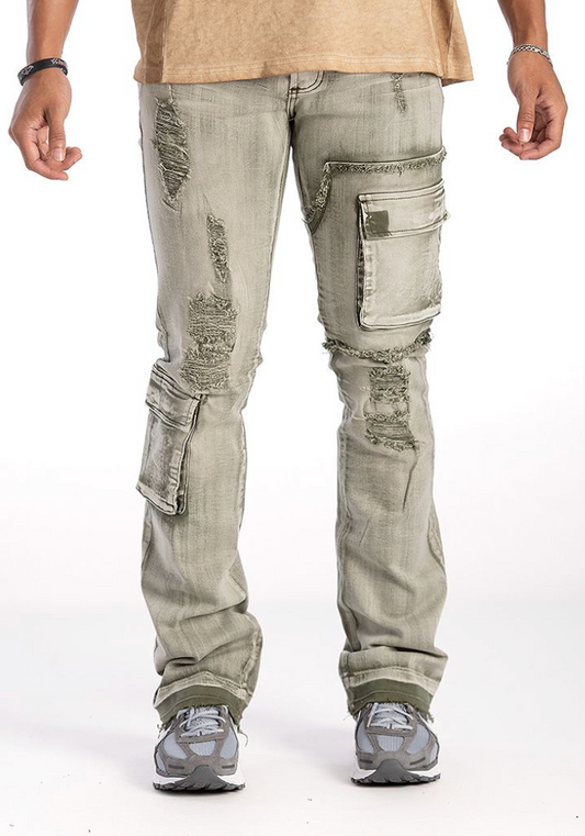 Trigger Fade Denim Jeans - Olive