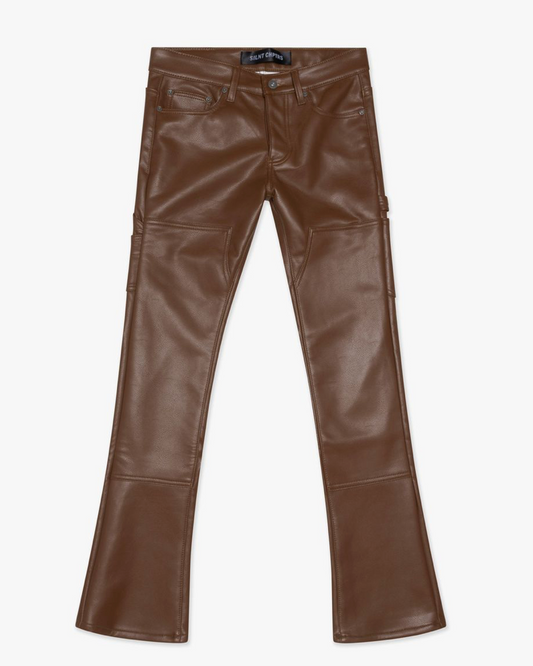 "Cuero" Stacked Pants - Brown Leather