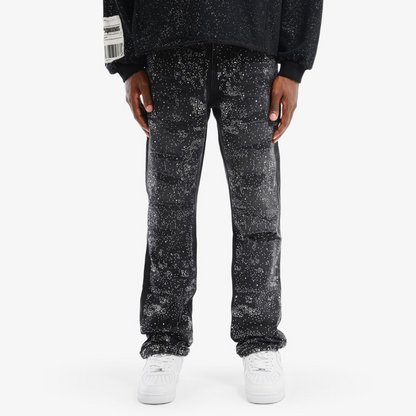 Full Rhinestone Denim Pants - Black