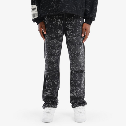 Full Rhinestone Denim Pants - Black
