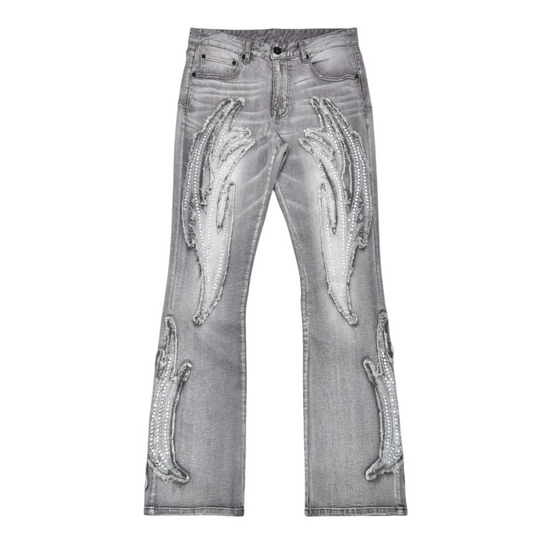 Rip & Repair Stacked Denim w/ Rhinestone Backing - Grey
