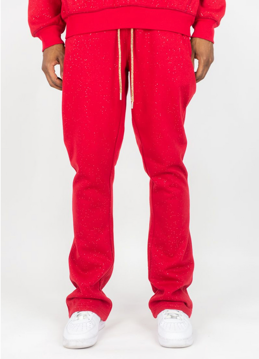 Shiny Fabric Pants w/ Rhinestone String - Red