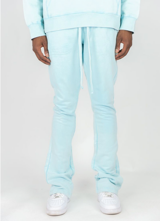 Acid Wash Stacked Pants - Sky Blue