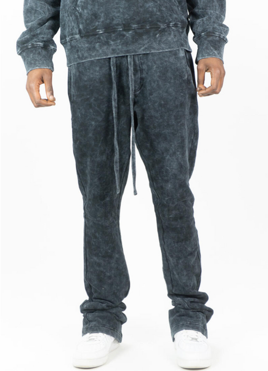 Acid Washed Fleece Stacked Pants - Black