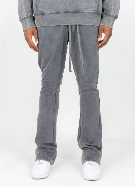 Acid Wash Stacked Pants - Dark Gray