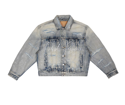 Rhinestone Denim Trucker Jacket - Light Wash