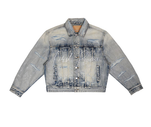 Rhinestone Denim Trucker Jacket - Light Wash