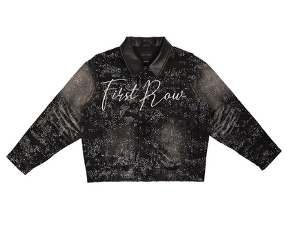 Rhinestone Denim Trucker Jacket - Black
