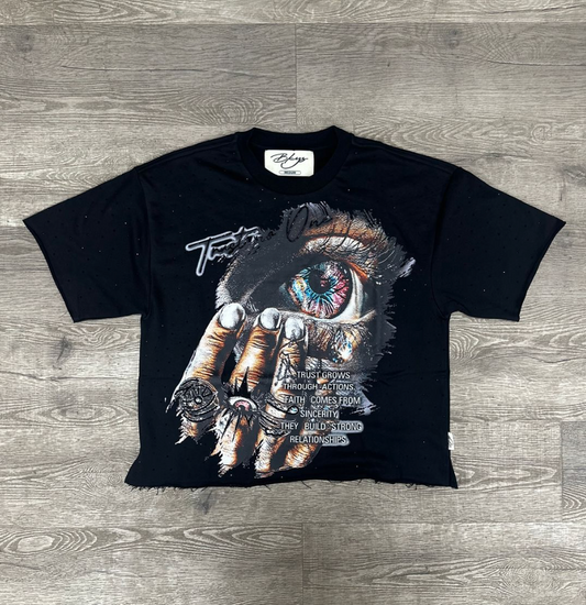 Crystal Eye F-Terry Cropped Tee - Black