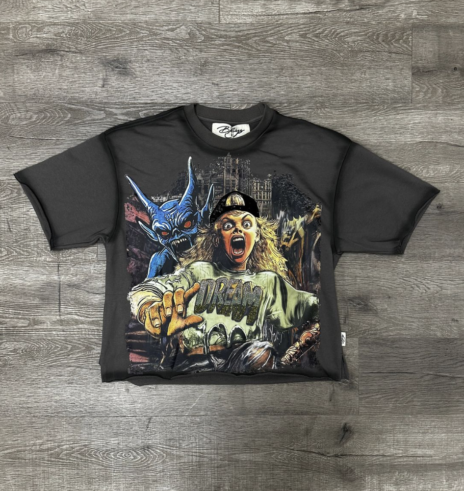 Dream Monster F-Terry Cropped Tee - Grey