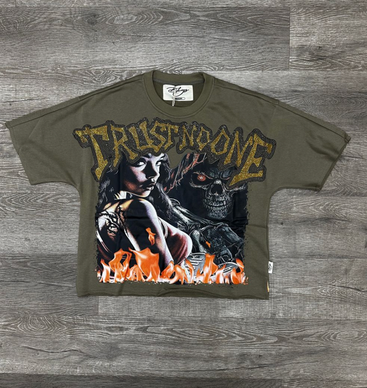 Trust No One F-Terry Cropped Tee - Olive