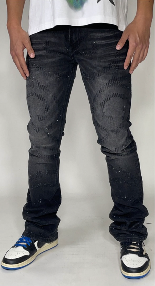 Skinny Flare Rhinestone Jeans - Black