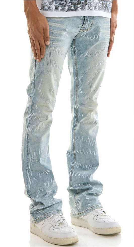 Skinny Flare Rhinestone Jeans - Blue