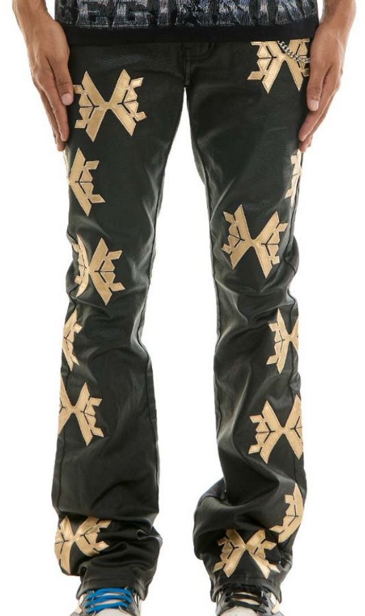 Logo Skinny Flare Stacked Fitted Jeans - Black/Gold