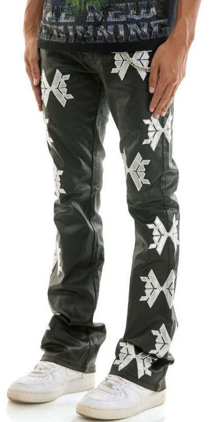 Logo Skinny Flare Stacked Fitted Jeans - Black/Silver