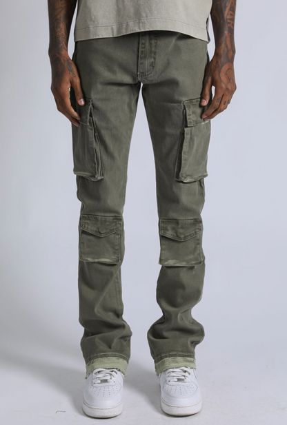 Dante Denim Jeans w/ Cargo Patch - Olive