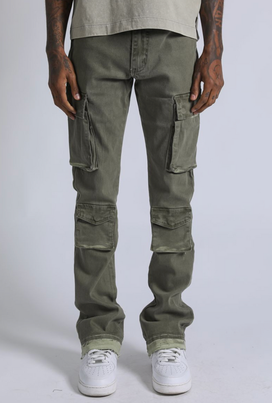 Dante Denim Jeans w/ Cargo Patch - Olive