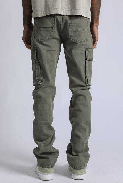 Dante Denim Jeans w/ Cargo Patch - Olive