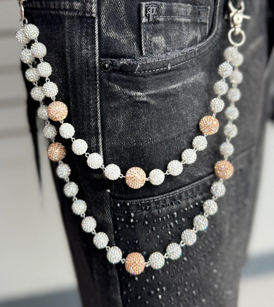 Wallet Chain w Polka Dots - Silver/Tan