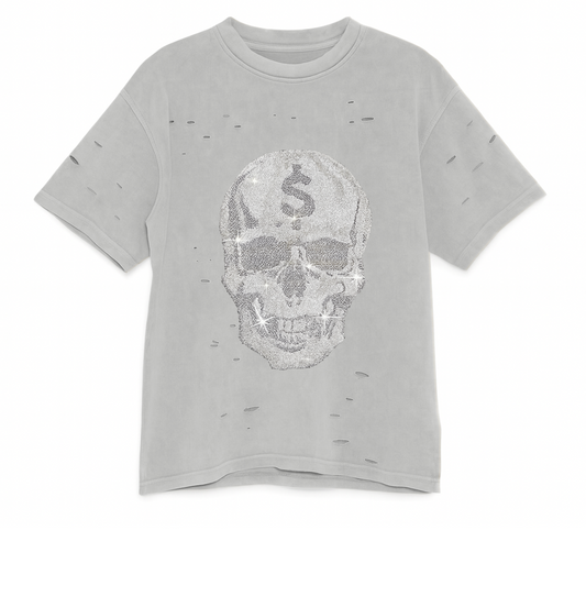 Rhinestone Skull Graphic Tee - Dark Grey