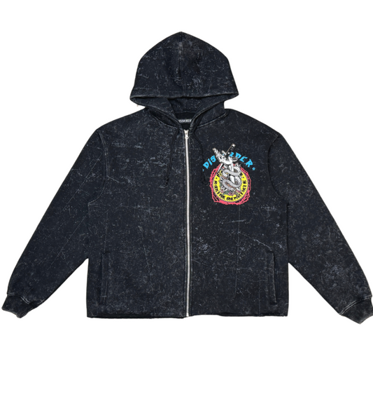 Disorder Zip Crop Hoodie - Black