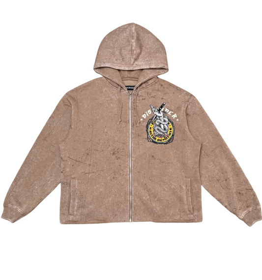 Disorder Zip Crop Hoodie - Umber