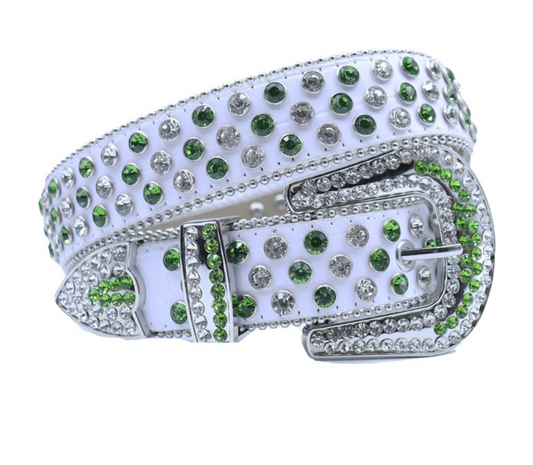 Rhinestone Belt - White/Green