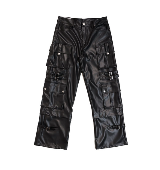 PU Y2K Utility Cargo Pants - Black