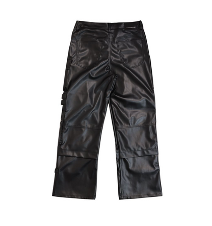 PU Y2K Utility Cargo Pants - Black