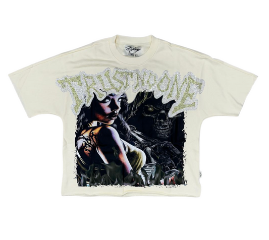 Trust No One F-Terry Cropped Tee - Off White